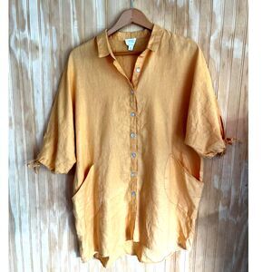 Sigrid Olsen linen button up shirt fall tunic lagenlook resort wear women XL